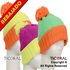 SOMBRERO LANA CON POM POM DE COLORES FLUO NEON HS6937 X 1