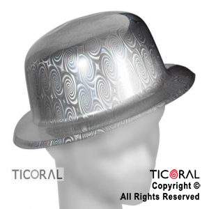 SOMBRERO BOMBIN HOLOGRAFICO PLATA PLASTICO HS7007 X 5