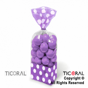 BOLSA CON FUELLE 10 x 15 CON LUNARES VIOLETA CON PRECINTOS HS7188-5 x 18