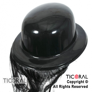 SOMBRERO BOMBIN NEGRO CON PELO PLASTICO HS7001 X 5