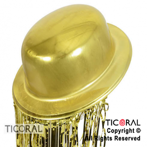 SOMBRERO BOMBIN METALIZADO ORO CON FLECO TINSEL PLASTICO HS7029 X 5