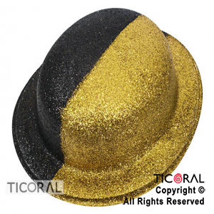 SOMBRERO BOMBIN GIBRE BICOLOR ORO Y NEGRO PLASTICO HS7081 X 1