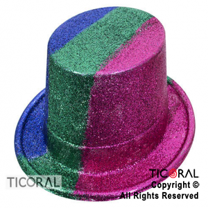 SOMBRERO GALERA ALTA GIBRE TRICOLOR FUCSIA AZUL Y VERDE PLASTICO HS7169 X 1