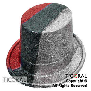 SOMBRERO GALERA ALTA GIBRE TRICOLOR PLATA ROJO Y NEGRO PLASTICO HS7171 X 1