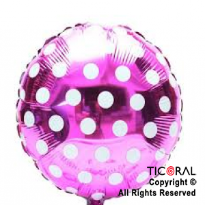 GLOBO MYLAR REDONDO 18  LUNARES PLATA FONDO FUCSIA ENVASADO HS7958-H-3 X 1