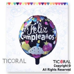 GLOBO MYLAR REDONDO 18 FELIZ CUMPLEA?OS ENVASADO HS8137 X 1