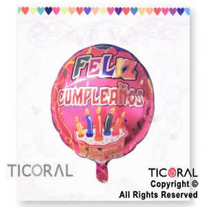 GLOBO MYLAR REDONDO 18 FELIZ CUMPLEA?OS ENVASADO HS8140 X 1