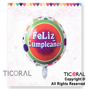 GLOBO MYLAR REDONDO 18 FELIZ CUMPLEAOS ENVASADO HS8142 X 1