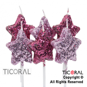 VELA SET ESTRELLAS GIBREDAS FUCSIA Y LILA HS8060 X 6 x 1