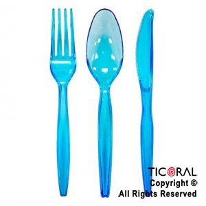 CUBIERTOS DE PLASTICO (TENEDOR CUCHILLO Y CUCHARA) NEON AZUL HS8972-3 X 24