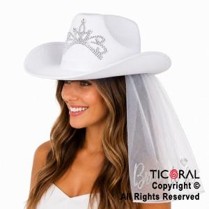 SOMBRERO COWBOY BRIDE TO BE CORONA CON VELO BLANCO
