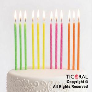 VELAS GLITTER FLUO 12 CM COLORES SURTIDOS 12 UNIDADES (U2507-147)