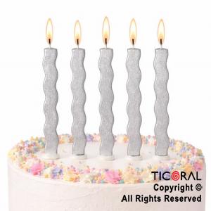 VELAS METALIZADAS ONDAS 10 CM PLATA X 6 UNIDADES (U2507-154)