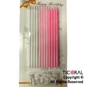 VELA 12 CM COMBINADA CON PORTAVELAS BLANCA Y ROSAS BRILLO x 12
