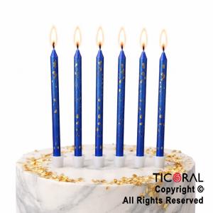VELA FINA 12 CM DISE�O MARMOL AZUL CON PORTAVELA x 6 UNIDADES