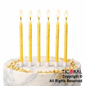 VELA FINA 12 CM DISE�O MARMOL AMARILLO CON PORTAVELA x 6 UNIDADES