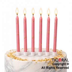 VELA FINA 12 CM DISE�O MARMOL ROSA CON PORTAVELA x 6 UNIDADES