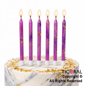 VELA FINA 12 CM DISE�O MARMOL VIOLETA CON PORTAVELA x 6 UNIDADES