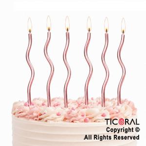 VELA METALIZADA 10 CM ONDULADA ROSA GOLD X 6 UNIDADES