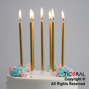 VELA 12 CM ORO METALIZADO CON PORTAVELA x 6 UNIDADES