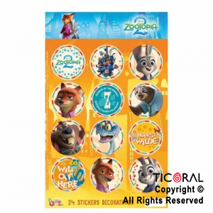 ZOOTOPIA STICKERS AUTOADHESIVOS X 24 UNIDADES