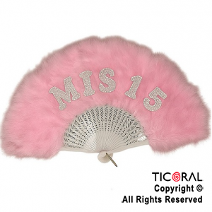 ABANICO MIS 15 AOS PLUMAS ROSA X 1