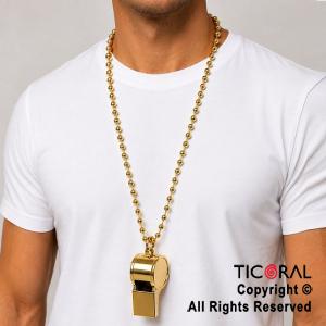 COLGANTE COLLAR DE CUENTAS CON SILBATO ORO x 1
