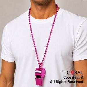 COLGANTE COLLAR DE CUENTAS CON SILBATO ROSA x 1