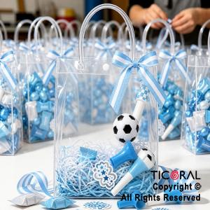 BOLSITAS PVC TRANSPARENTE CON MANIJAS Y BROCHE 15X13X7 CM (PACK X 10 UNIDADES)