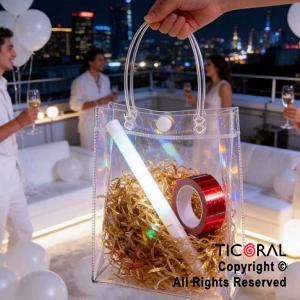 BOLSITAS PVC TRANSPARENTE CON MANIJAS Y BROCHE 15X13X7 CM (PACK X 10 UNIDADES)