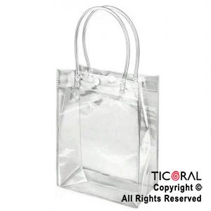 BOLSITAS PVC TRANSPARENTE CON MANIJAS Y BROCHE 15X13X7 CM (PACK X 10 UNIDADES)