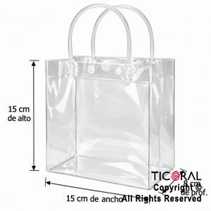 BOLSITAS PVC TRANSPARENTE CON MANIJAS Y BROCHE 15X15X8 CM (PACK X 12 UNIDADES)