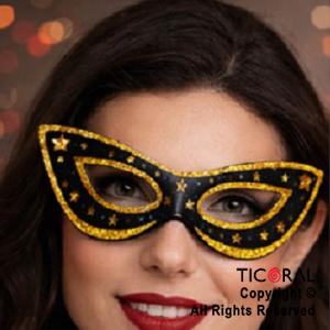 ANTIFAZ HOLOGRAFICO NEGRO Y ORO OJOS DE GATO CARTON X 12 UNIDADES