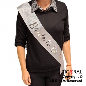 BANDA GLITTER BRIDE TO BE CURSIVA COLOR PLATA x 1 UNIDAD