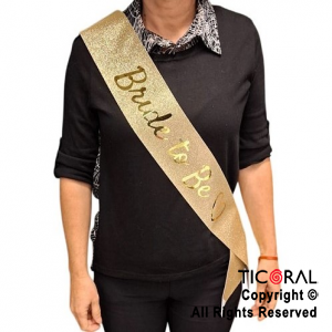 BANDA GLITTER BRIDE TO BE CURSIVA COLOR ORO x 1 UNIDAD