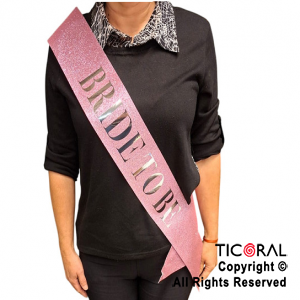 BANDA GLITTER BRIDE TO BE IMPRENTA COLOR ROSA x 1 UNIDAD