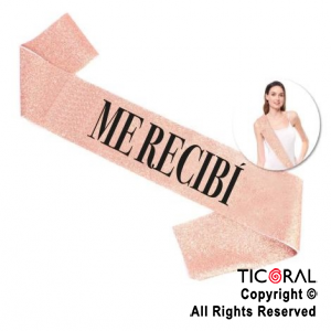 BANDA GLITTER ME RECIBI ROSA GOLD Y NEGRO x 1 UNIDAD