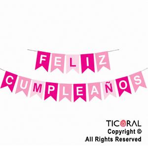 BANDERIN FELIZ CUMPLEA�OS ROSA Y FUCSIA