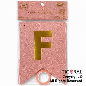 BANDERIN FELIZ CUMPLE LUJO DX ROSA GOLD CON GLITTER CON STAMPING x 1