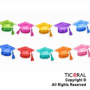 BANDERIN GORROS DE EGRESADOS MULTICOLOR CON GLITTER