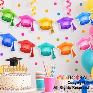 BANDERIN GORROS DE EGRESADOS MULTICOLOR CON GLITTER