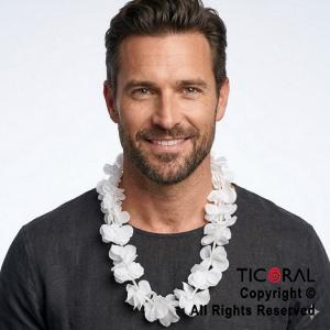 COLLAR HAWAIANO FLORES TELA BLANCA x 12