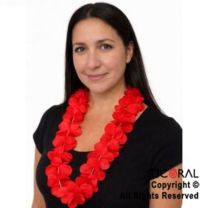 COLLAR HAWAIANO FLORES TELA ROJO x 1