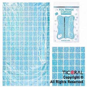 CORTINA DE CUADROS METALIZADA HOLOGRAFICA CELESTE LASER 2 MT X 1MT x 1