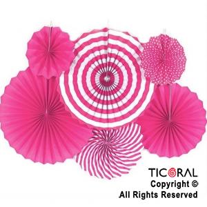 ADORNO GUIRNALDA ABANICO ROSETAS CARTULINA DISE�O ROSA KIT X 6 UNIDADES