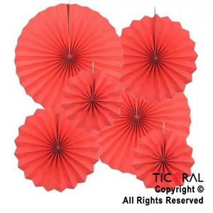 ADORNO GUIRNALDA ABANICO ROSETAS CARTULINA DISE�O ROJO PLENO KIT X 6 UNIDADES