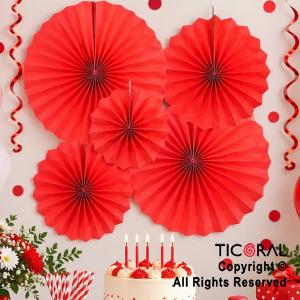 ADORNO GUIRNALDA ABANICO ROSETAS CARTULINA DISE�O ROJO PLENO KIT X 6 UNIDADES