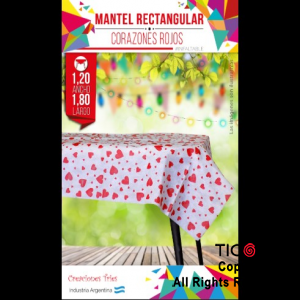 MANTEL FISELINA RECTANGULAR CORAZON ROJO x 1
