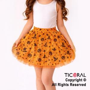 POLLERA TUTU INFANTIL BRUJA NARANJA Y NEGRO HALLOWEEN DE 30 CM DE LARGO