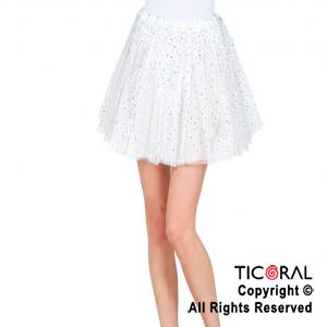 POLLERA TUTU INFANTIL CON BRILLOS BLANCO DE  30 CM DE LARGO